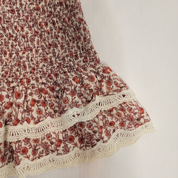 Moodie Mini Skirt XS/S Smocked Waist Ruffle Linen Blend Boho Beachy - Picture 2 of 7